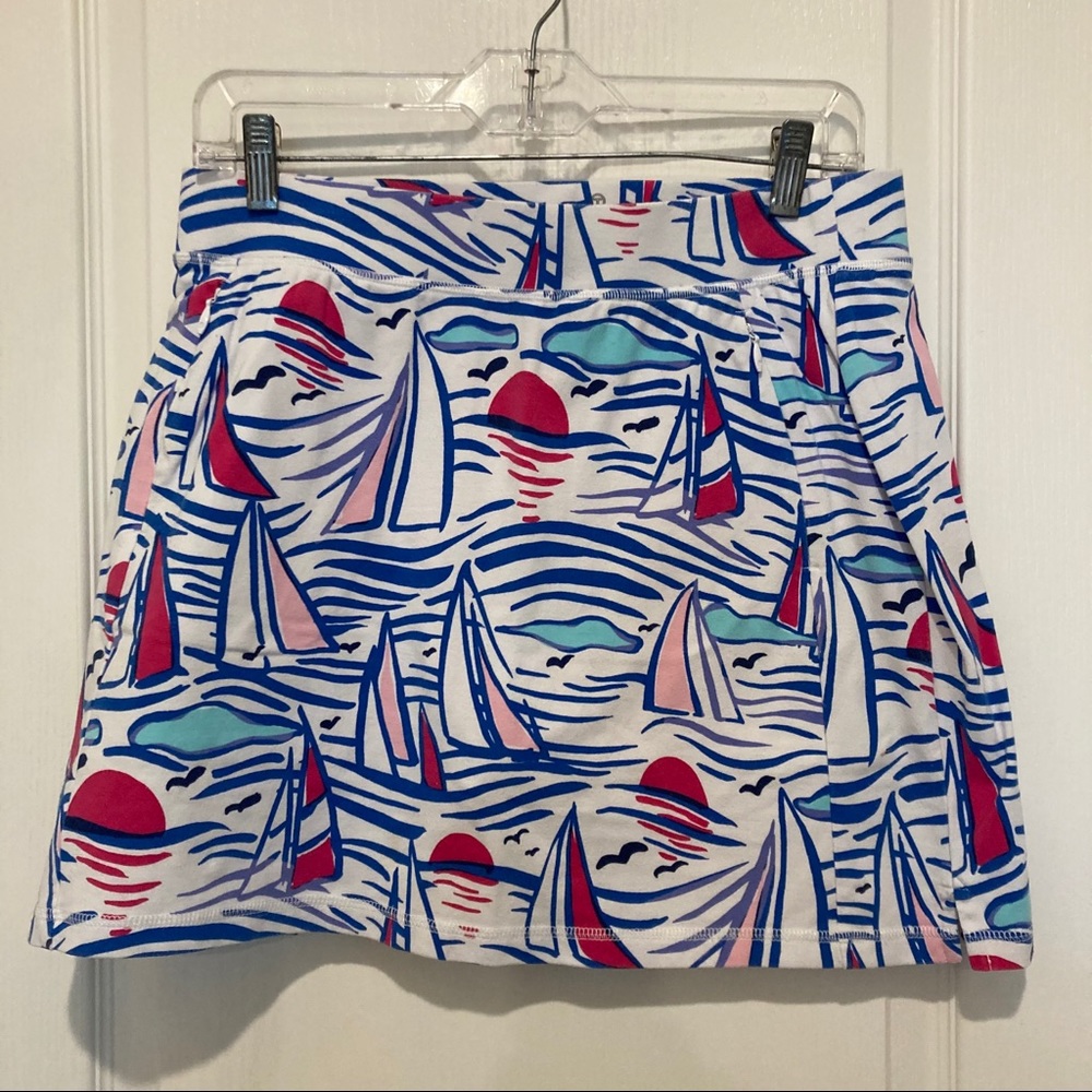 Talbots White Sailboat Print Skort with Blue and Pink Accents